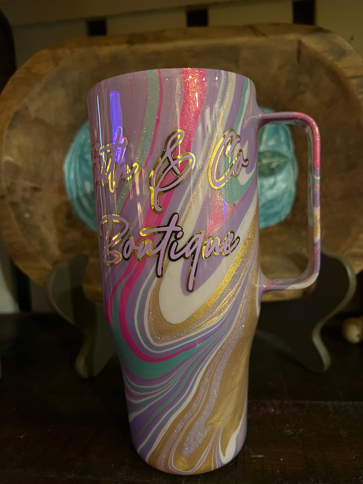 24oz Glitter Hydro-Dip Tumbler w/handle